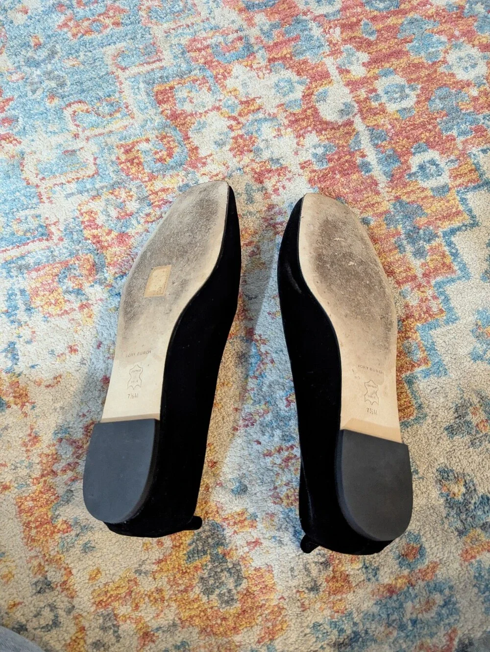 Tory Burch Women's 7.5 M Eleanor Crystal Ballet Black Velvet Flat Logo
